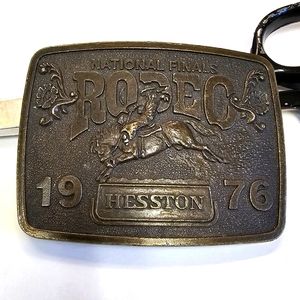 Vintage 1976 Hesston National Finals Rodeo Collectible Brass Belt Buckle